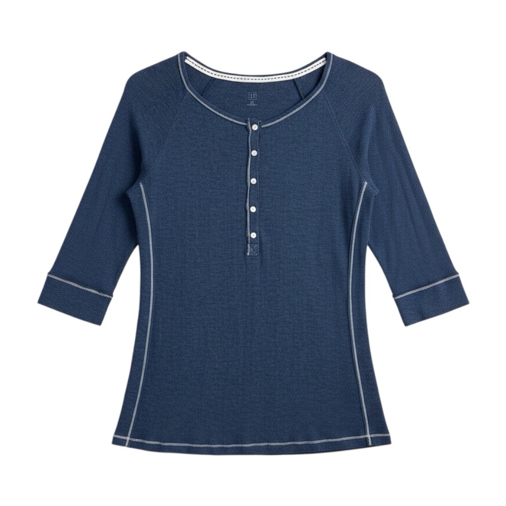 GAP Scoop Neck Henley in Dark Heather Blue - sz XL